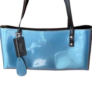 Beijo Glossy Blue Faux Patent Leather Baguette